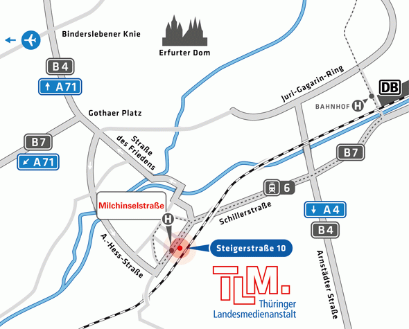 Anfahrtskizze TLM/Steigerstraße 10